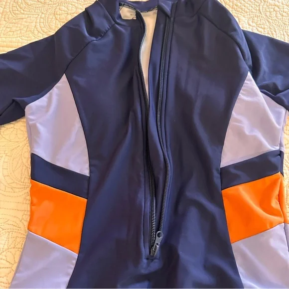 Navy Blue Orange One Piece Long Sleeve Swimsuit Small Modest Zip-up Surf Maui - Picture 9 of 12